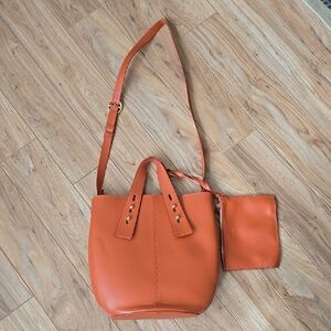 Frame Orange Leather Tote with Pouch